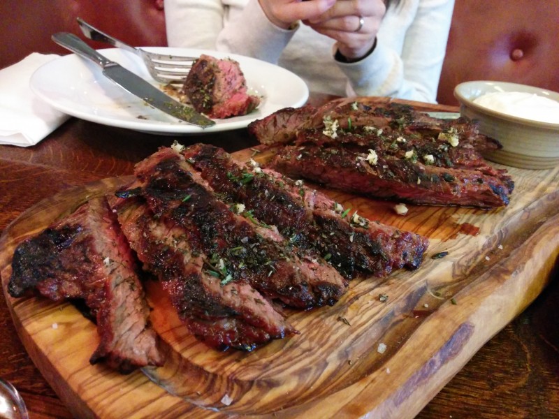 Marinated and Charcoal Grilled Hereford Beef Skirt Steak with horseradish Creme Fraiche