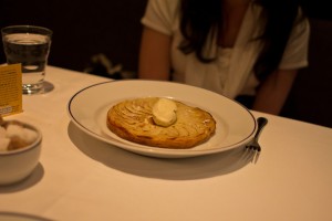 Tarte fine aux pommes; vanilla ice cream