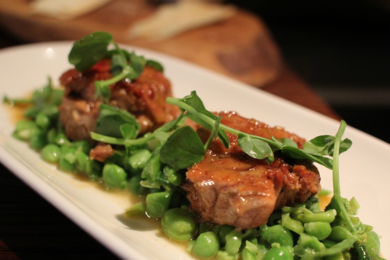 Seven Hour Shoulder of Lamb, Crushed Peas, Broad Beans and Mint Vinaigrette 